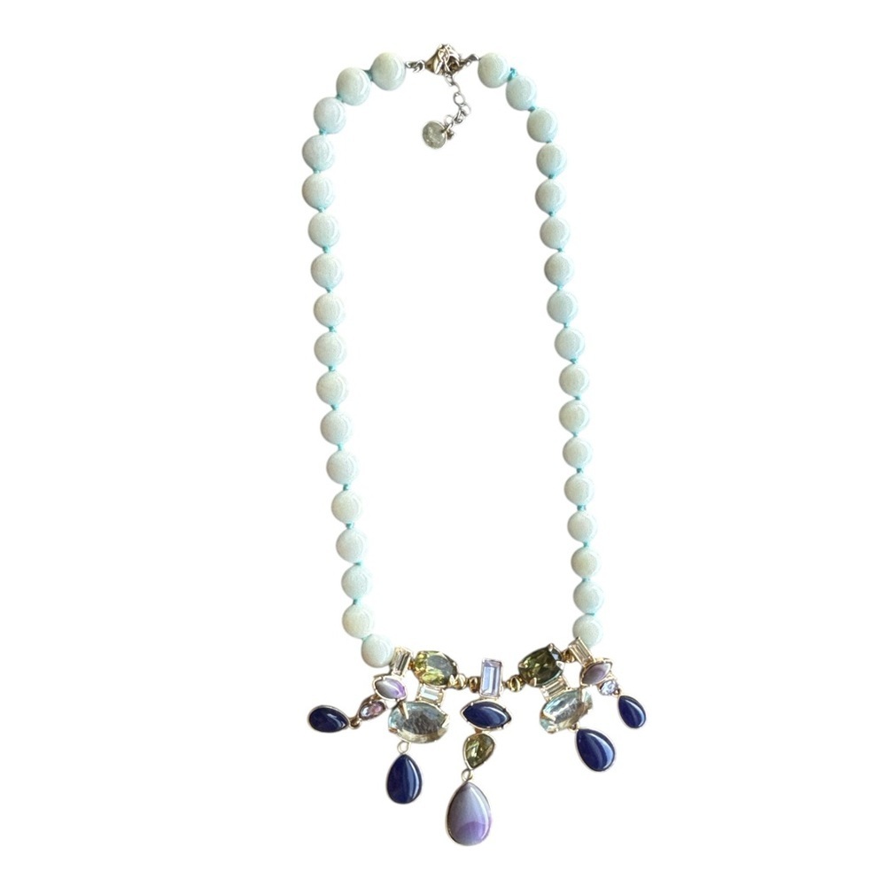 Talbots Hand Knotted Blue Glass Beads Jeweled Necklace